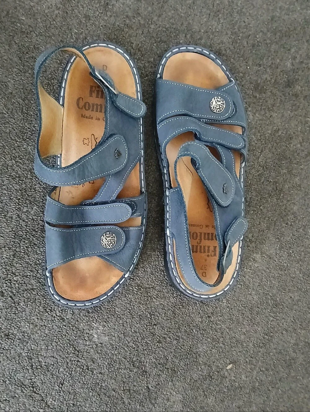 Finn Comfort Kids Navy Leather Adjustable Sandals Size 37.